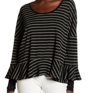 FREE PEOPLE Striped Peplum Hem Bell Sleeve Thermal